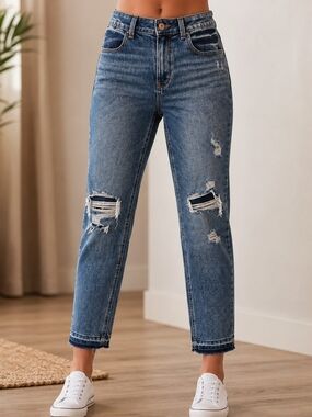 Maurices High Rise Distressed Ankle Skinny Jeans Medium Wash Women's